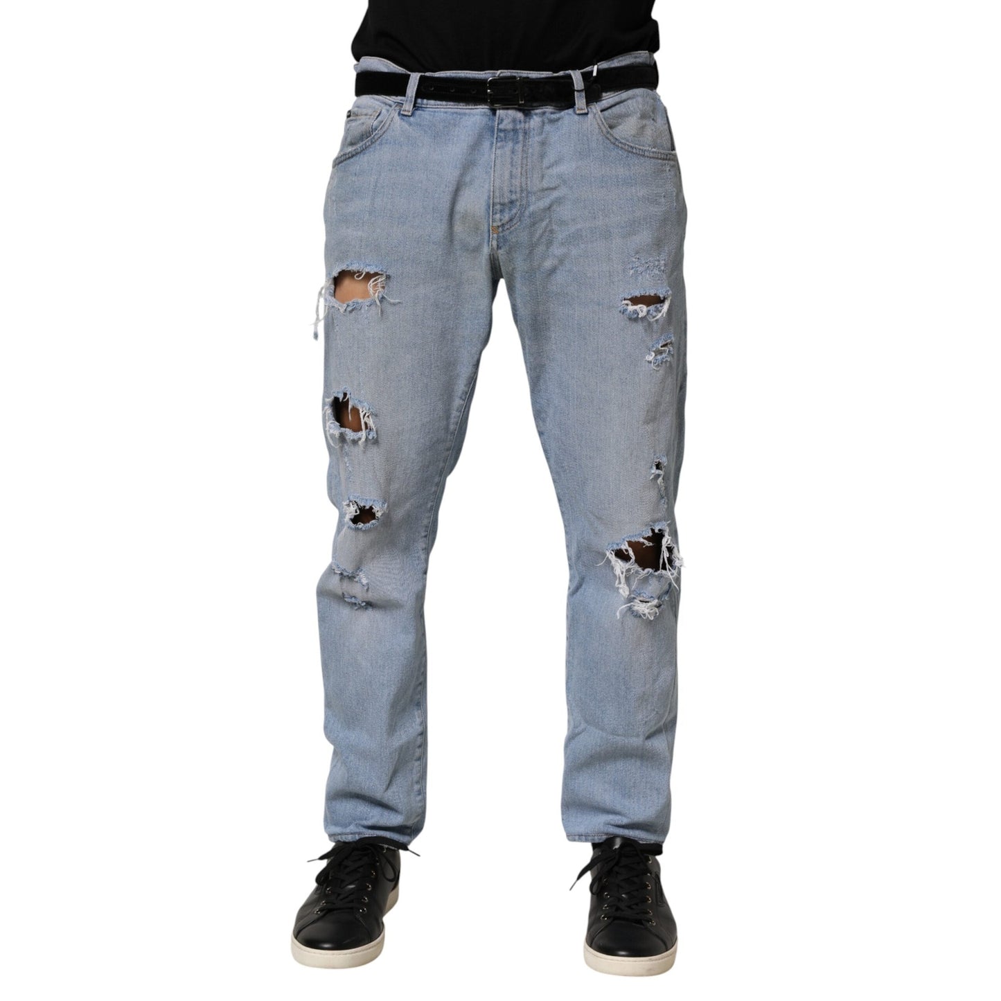 Dolce & Gabbana Blue Cotton Distressed Slim Fit Denim Jeans Dolce & Gabbana