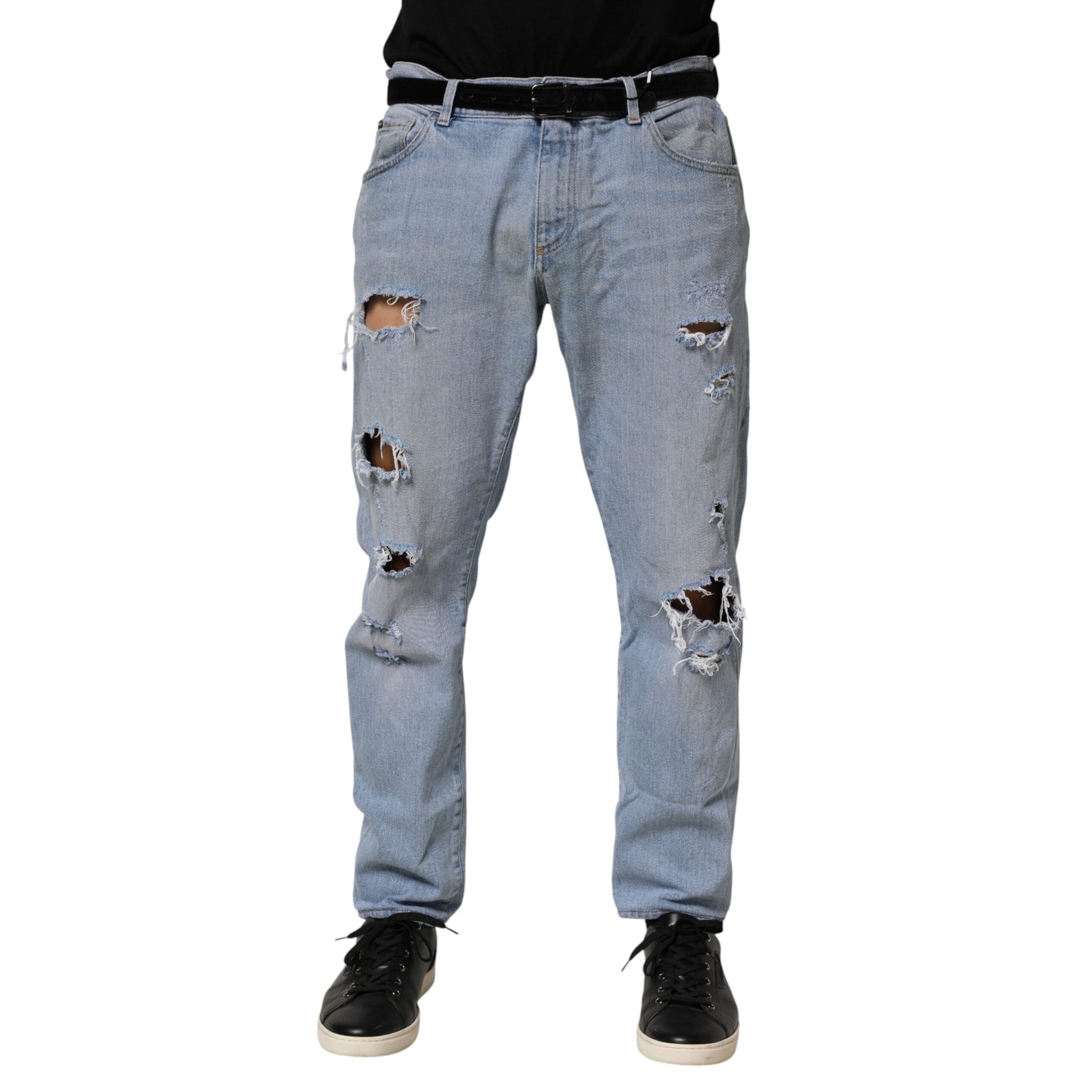 Dolce & Gabbana Blue Cotton Distressed Slim Fit Denim Jeans Dolce & Gabbana