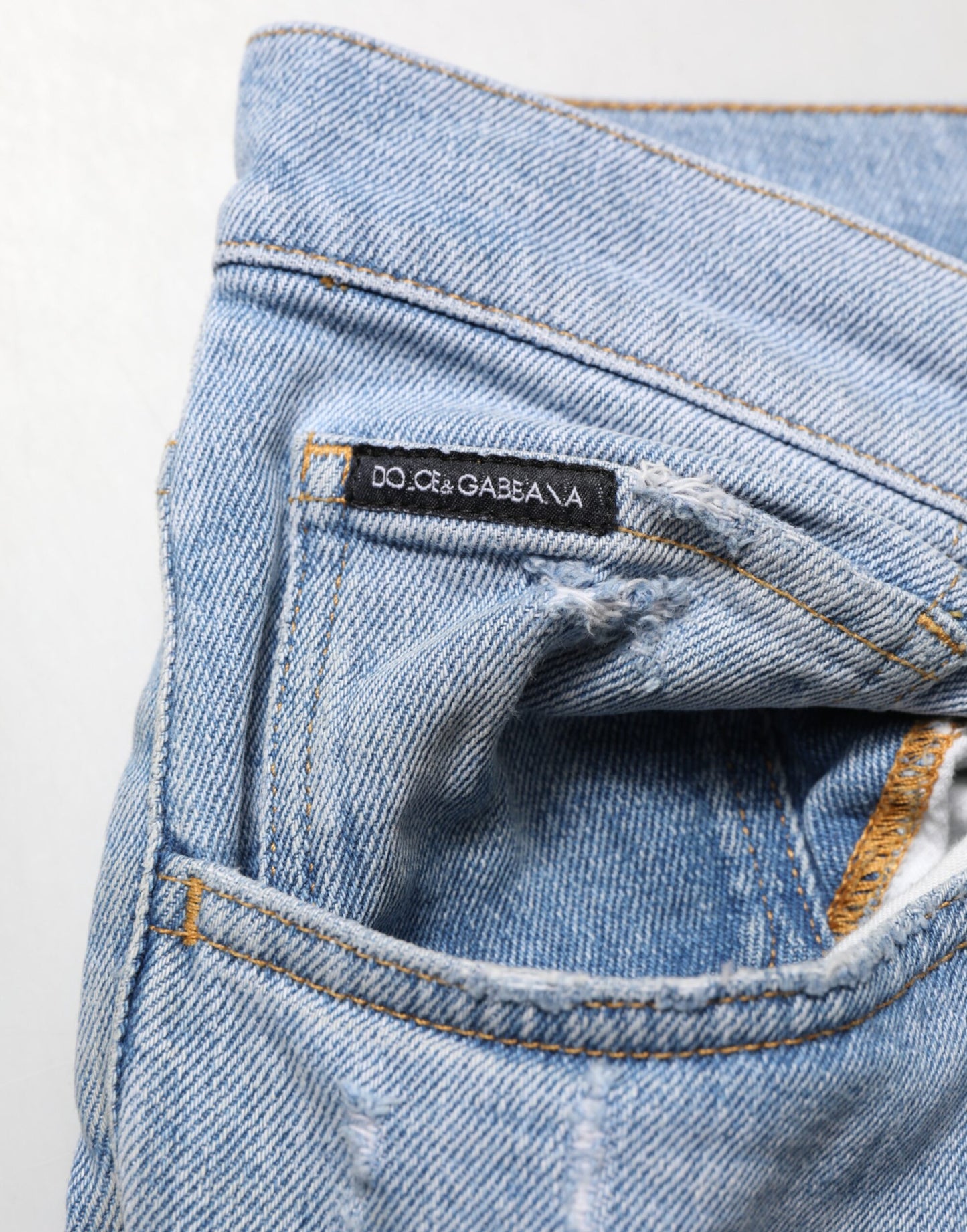 Dolce & Gabbana Blue Cotton Distressed Slim Fit Denim Jeans