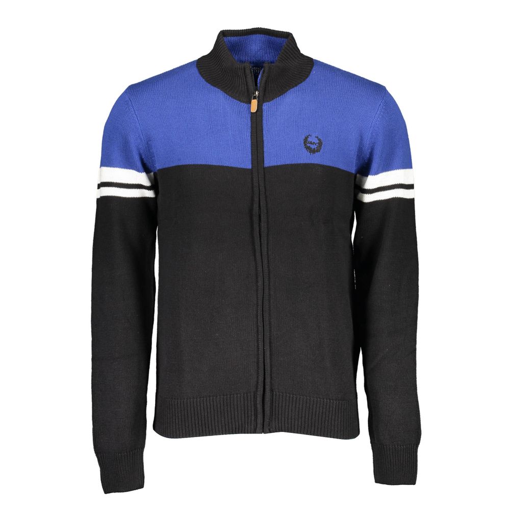 Black cotton men's cardigan by Gianmarco Venturi, featuring a classic fit and button-up front.