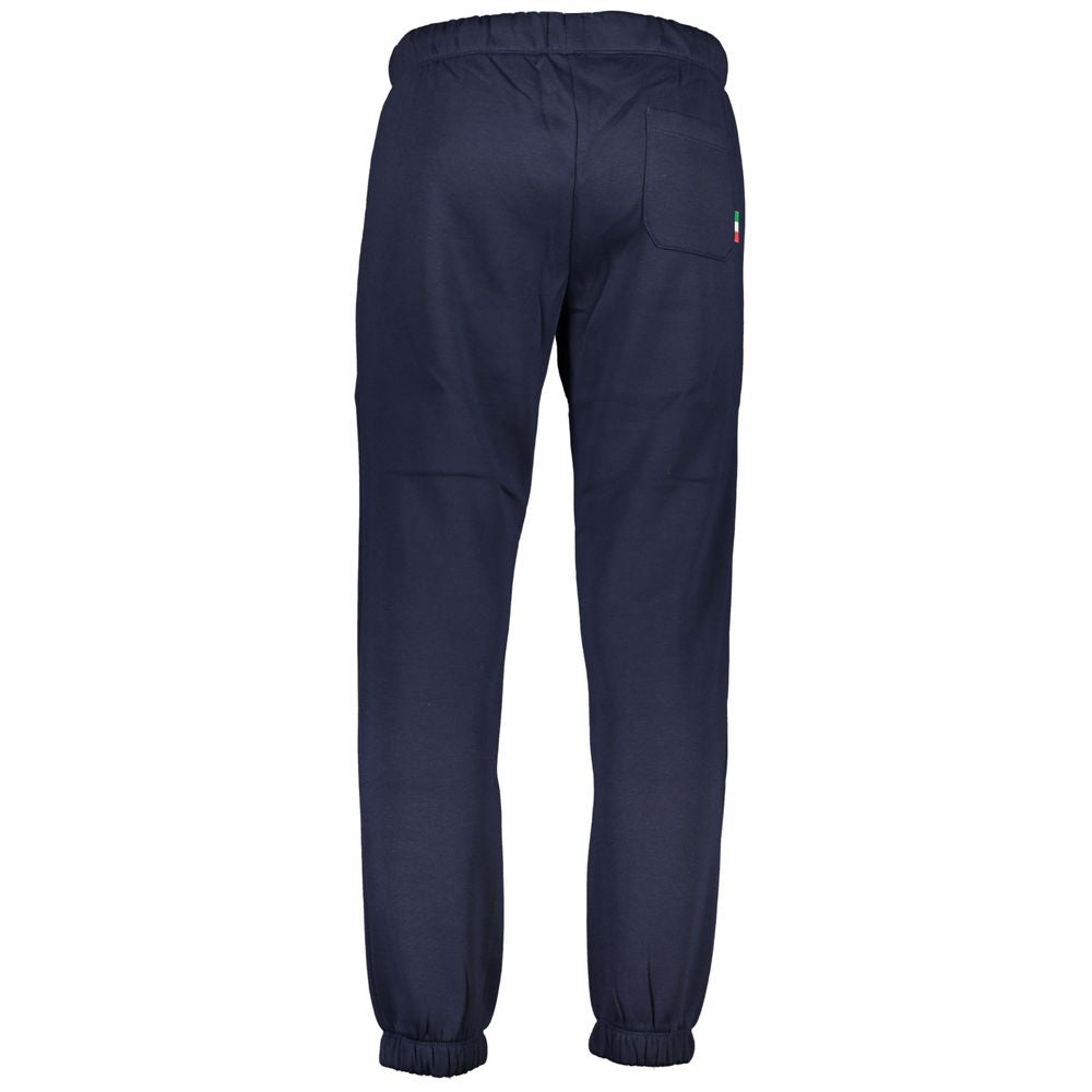 Gianmarco Venturi men's blue polyester sweatpants laid flat, showing relaxed fit and elastic waistband for comfortable casual wear.