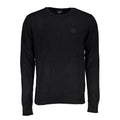 Gianmarco Venturi black viscose men's sweater displayed on a hanger, showing its smooth fabric and classic fit.