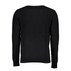 Gianmarco Venturi black viscose men's sweater displayed on a hanger, showcasing its smooth fabric and classic fit.