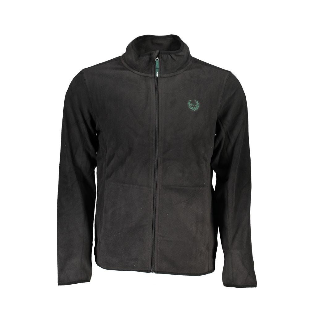 Black polyester men's sweatshirt by Gianmarco Venturi, featuring a comfortable fit and casual style, shown on a model.