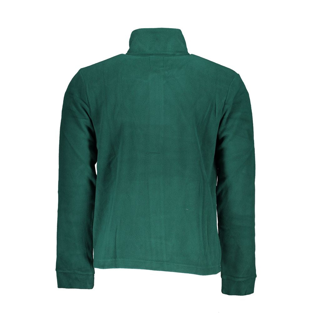Gianmarco Venturi Verde polyester men's sweatshirt displayed on a hanger with a close-up of fabric texture.