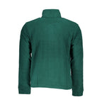Gianmarco Venturi Verde polyester men's sweatshirt displayed on a hanger with a close-up of fabric texture.