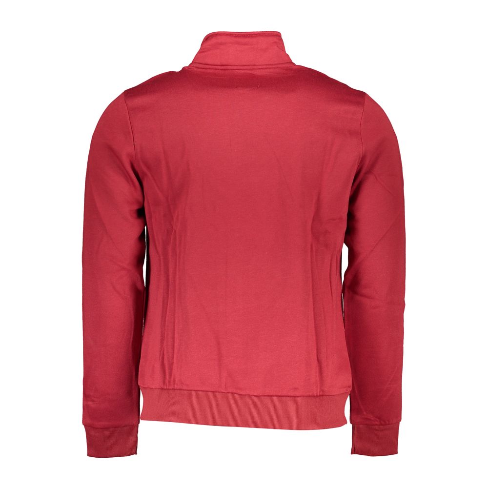 Red polyester men's sweatshirt by Gianmarco Venturi, featuring a casual fit and ribbed cuffs, shown on a hanger.