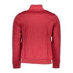 Red polyester men's sweatshirt by Gianmarco Venturi, featuring a casual fit and ribbed cuffs, shown on a hanger.