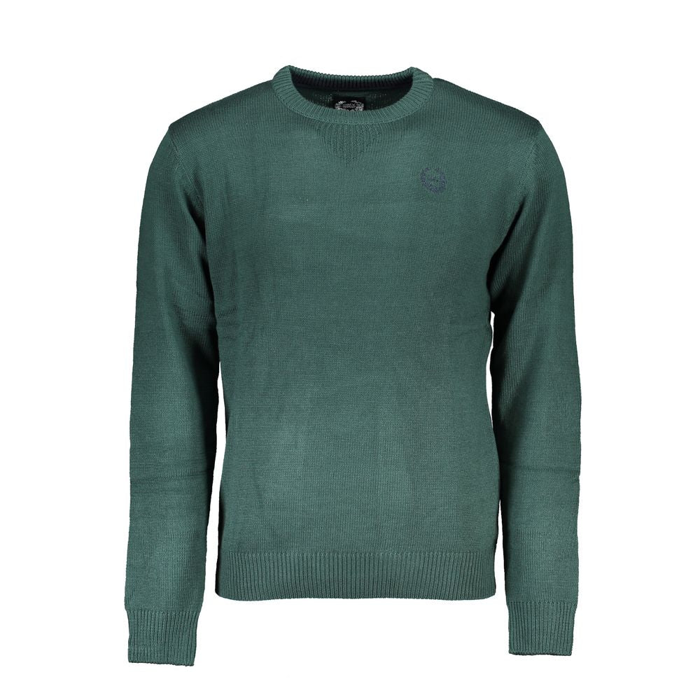 Gianmarco Venturi Verde cotton men's sweater with a crew neck and long sleeves, featuring a textured knit pattern.