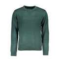 Gianmarco Venturi Verde cotton men's sweater with a crew neck and long sleeves, featuring a textured knit pattern.
