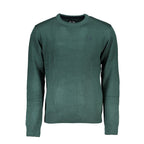 Gianmarco Venturi Verde cotton men's sweater with a crew neck and long sleeves, featuring a textured knit pattern.
