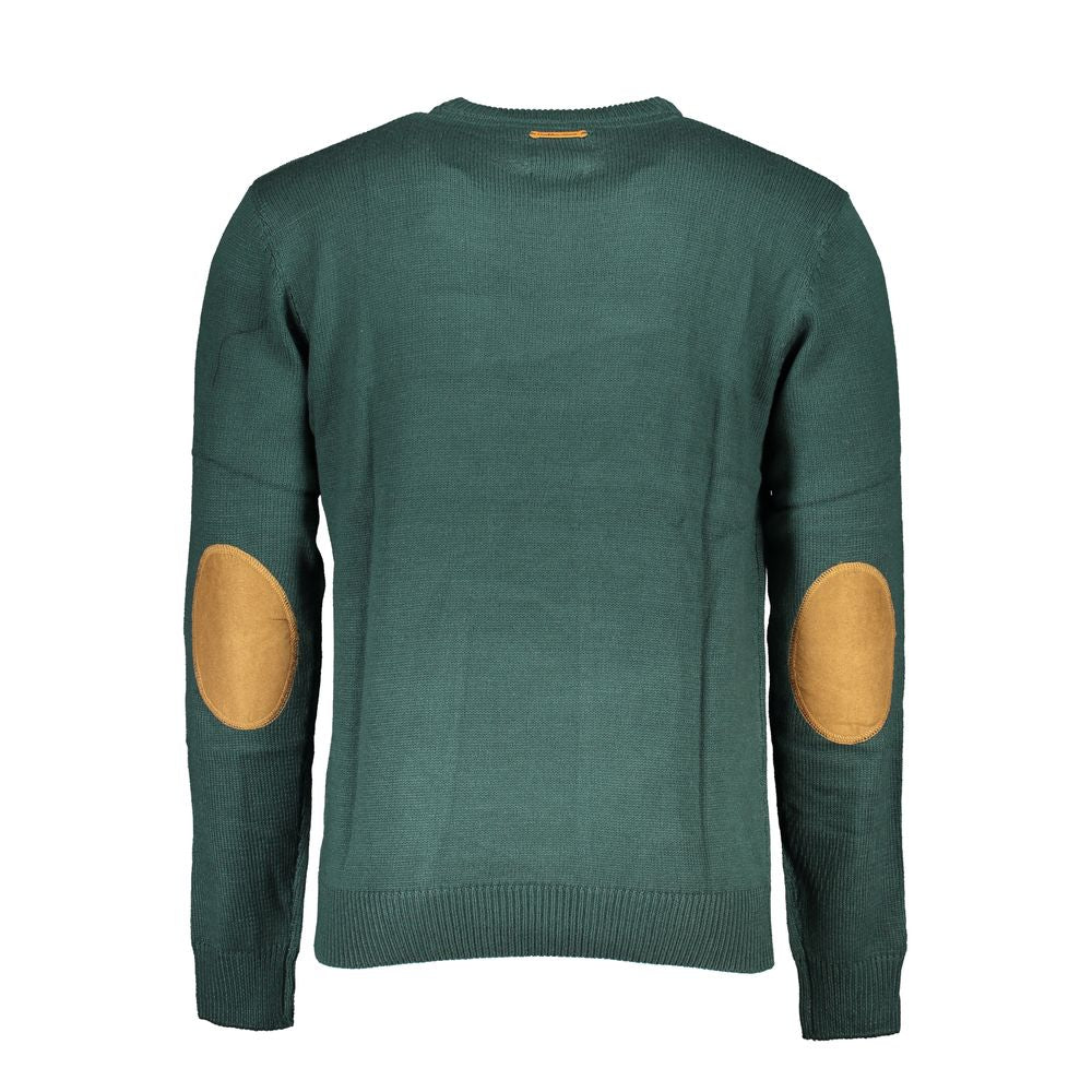 Gianmarco Venturi Verde cotton men's sweater displayed on a hanger, featuring a classic crewneck design in green fabric.