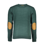 Gianmarco Venturi Verde cotton men's sweater displayed on a hanger, featuring a classic crewneck design in green fabric.