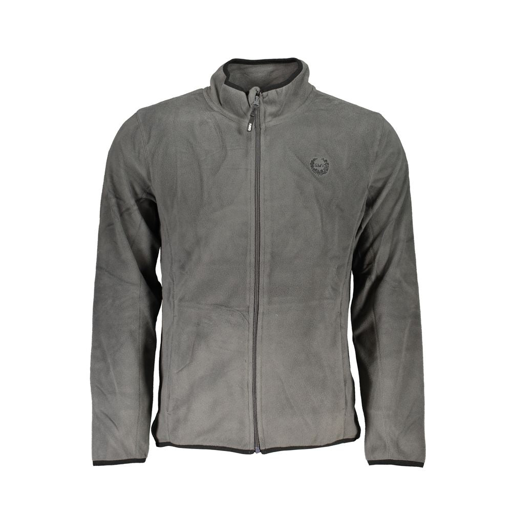 Gianmarco Venturi Verde polyester men's sweatshirt displayed on a hanger with a close-up of fabric texture and design details.