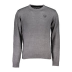 Gianmarco Venturi grigio cotton men's sweater laid flat, showcasing the soft fabric and classic crewneck design.