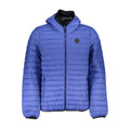 Gianmarco Venturi men's blue nylon jacket with a stand-up collar and zip closure, stylish and lightweight outerwear.