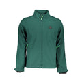 Gianmarco Venturi Verde polyester men's jacket displayed on a hanger, showcasing its sleek design and vibrant green color.