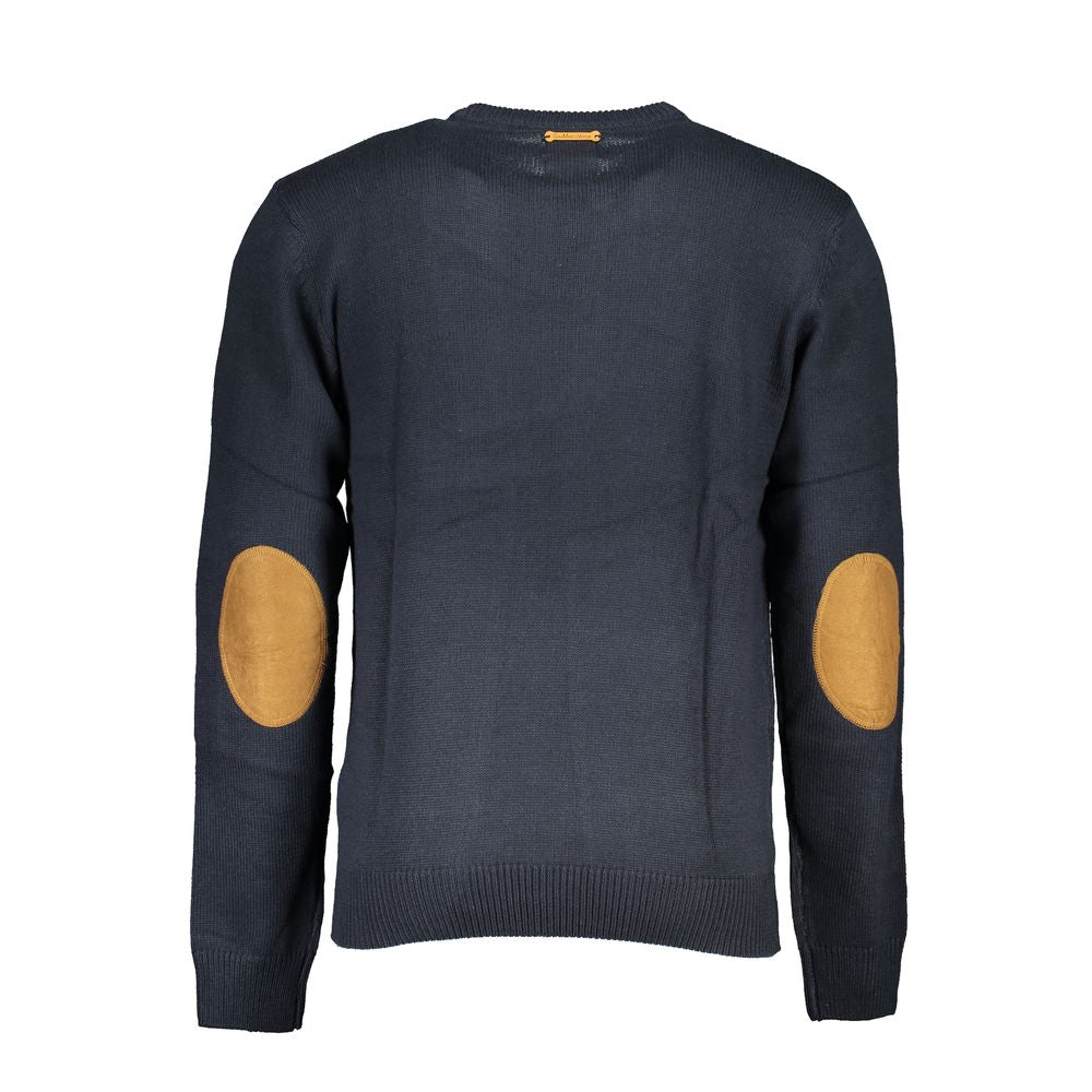 Gianmarco Venturi blue cotton men's sweater displayed on a hanger, showcasing a classic crew neck design.