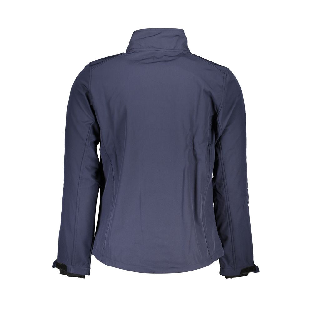Gianmarco Venturi men's blue polyester jacket with a zip-up front and stand collar, stylish and lightweight for casual wear.