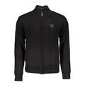 Black cotton men's cardigan by Gianmarco Venturi, featuring a classic fit and button-up front, styled on a plain background.