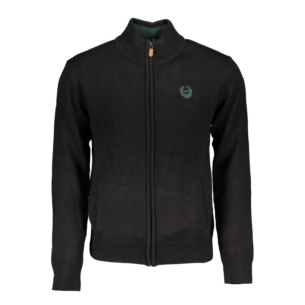 Black cotton men's cardigan by Gianmarco Venturi, featuring a classic fit and button-up front, styled on a plain background.