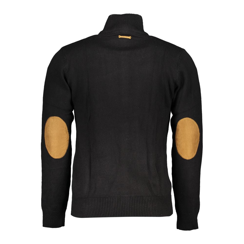 Black cotton men's cardigan by Gianmarco Venturi, featuring a classic fit and button closure, displayed on a neutral background.