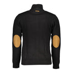 Black cotton men's cardigan by Gianmarco Venturi, featuring a classic fit and button closure, displayed on a neutral background.