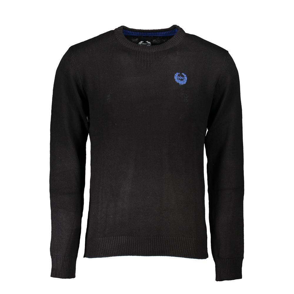 Black cotton men's sweater by Gianmarco Venturi, featuring a classic fit and crew neckline, displayed on a neutral background.