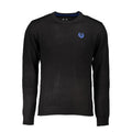 Black cotton men's sweater by Gianmarco Venturi, featuring a classic fit and crew neckline, displayed on a neutral background.