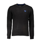 Black cotton men's sweater by Gianmarco Venturi, featuring a classic fit and crew neckline, displayed on a neutral background.
