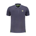 Gianmarco Venturi blue cotton men's polo shirt displayed on a hanger, featuring a classic collar and short sleeves.