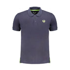 Gianmarco Venturi blue cotton men's polo shirt displayed on a hanger, featuring a classic collar and short sleeves.