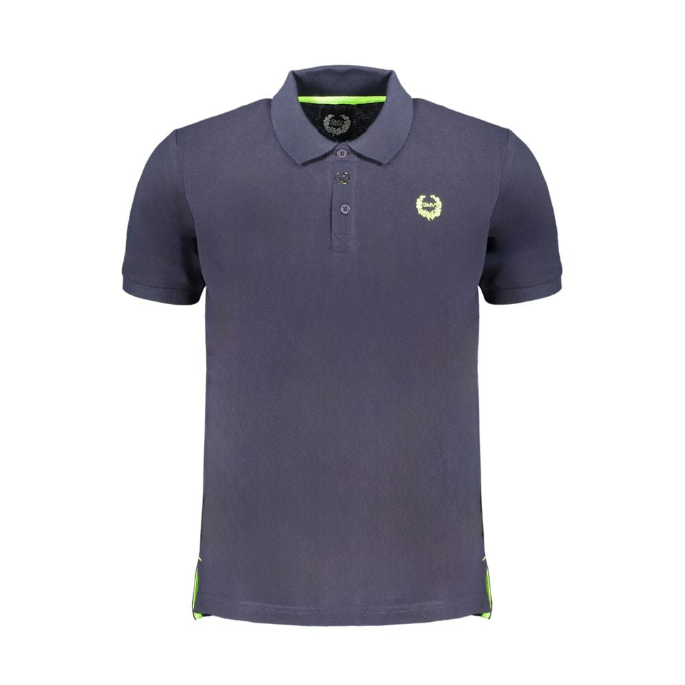 Gianmarco Venturi blue cotton men's polo shirt displayed on a hanger, featuring a classic collar and short sleeves.