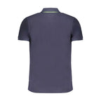 Gianmarco Venturi blue men's cotton polo shirt displayed on a hanger, showcasing a classic collar and short sleeves.