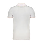 Gianmarco Venturi white cotton men's polo shirt with a classic collar and short sleeves, displayed on a hanger.