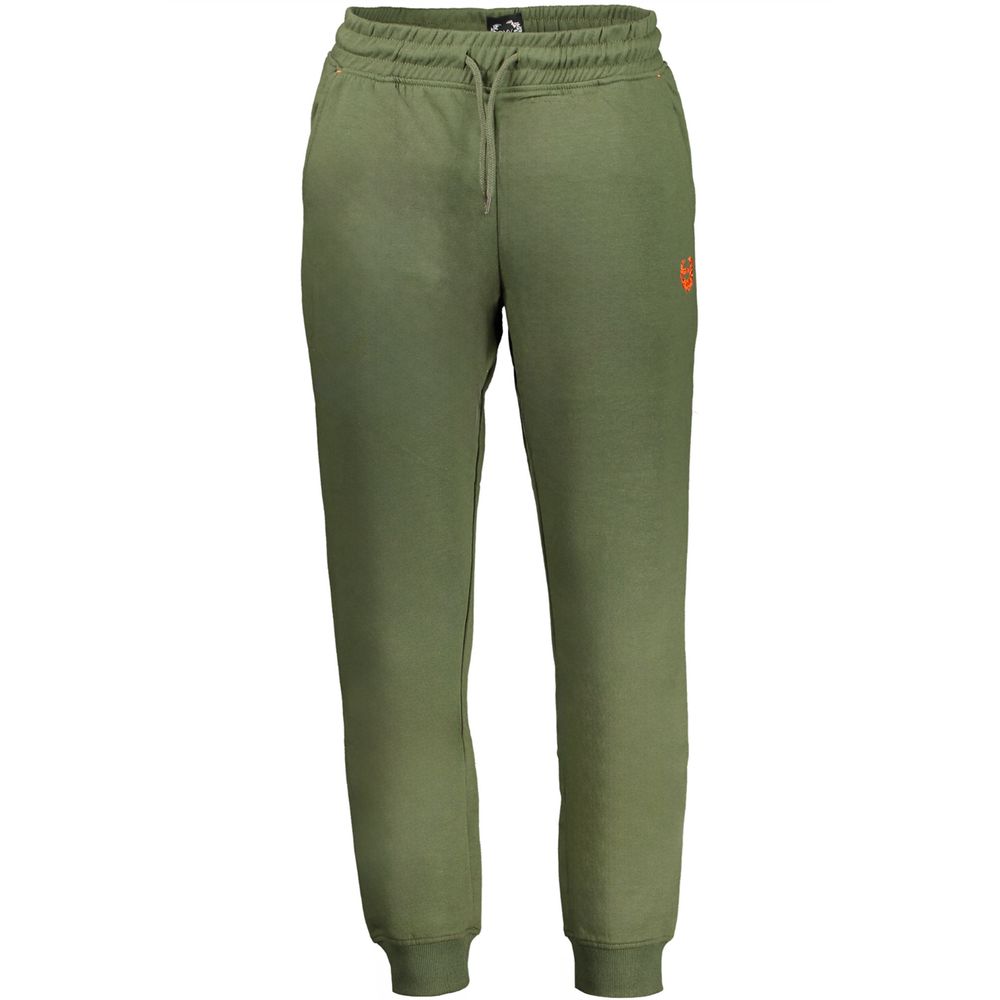 Gianmarco Venturi Verde cotton men's tracksuit pants with elastic waistband and tapered fit, casual athletic wear for men.