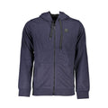 Blue cotton men's hoodie by Gianmarco Venturi, featuring a casual fit and soft fabric, displayed on a hanger.