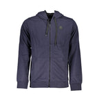 Blue cotton men's hoodie by Gianmarco Venturi, featuring a casual fit and soft fabric, displayed on a hanger.