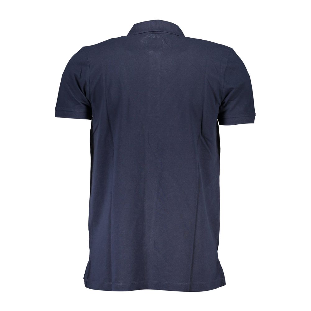Gianmarco Venturi men's blue cotton polo shirt displayed on a hanger, showcasing a classic collar and short sleeves.