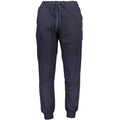 Gianmarco Venturi blue polyester men's track pants featuring athletic fit, side pockets, and elastic waistband for active wear.