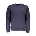 Gianmarco Venturi blue cotton men's sweatshirt with a relaxed fit and crew neckline, displayed on a hanger.