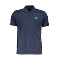Gianmarco Venturi blue cotton men's polo shirt with collar and short sleeves, front view.