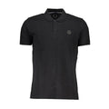 Black cotton men's polo shirt by Gianmarco Venturi, featuring a classic collar and short sleeves.