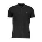 Black cotton men's polo shirt by Gianmarco Venturi, featuring a classic collar and short sleeves.
