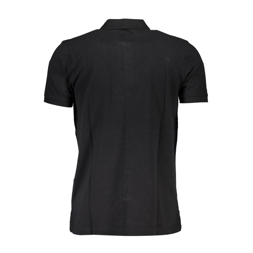 Black cotton men's polo shirt by Gianmarco Venturi, featuring a classic collar and short sleeves.