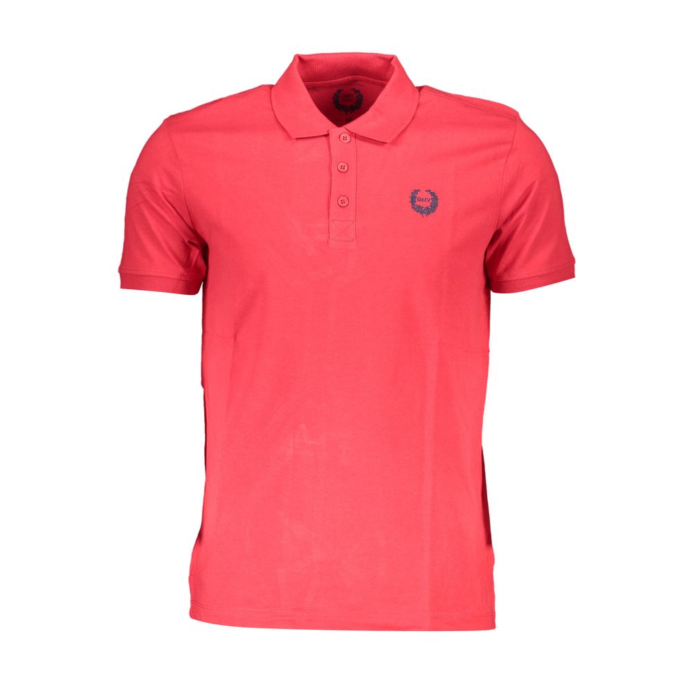 Red cotton men's polo shirt by Gianmarco Venturi, featuring a classic collar and short sleeves, displayed on a hanger.