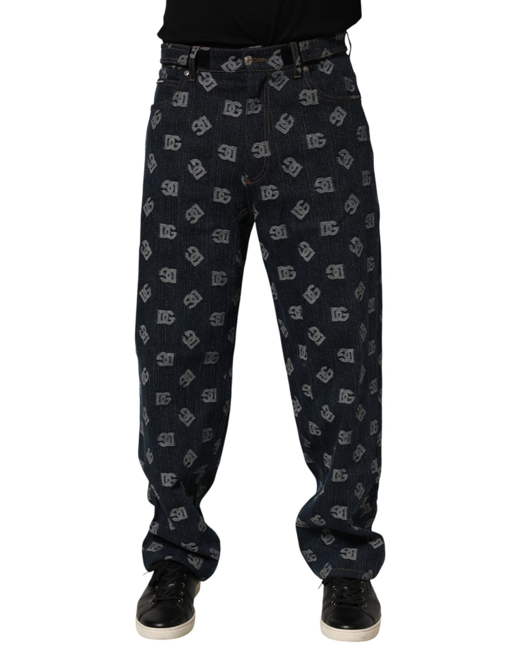 Dolce & Gabbana Blue Logo Print Straight Denim Men Jeans - Eljoys Fashion 