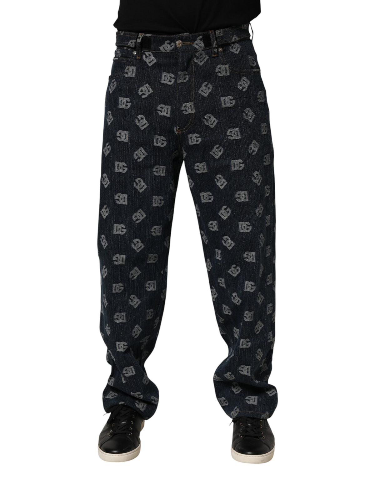 Dolce & Gabbana Blue Logo Print Straight Denim Men Jeans - Eljoys Fashion 