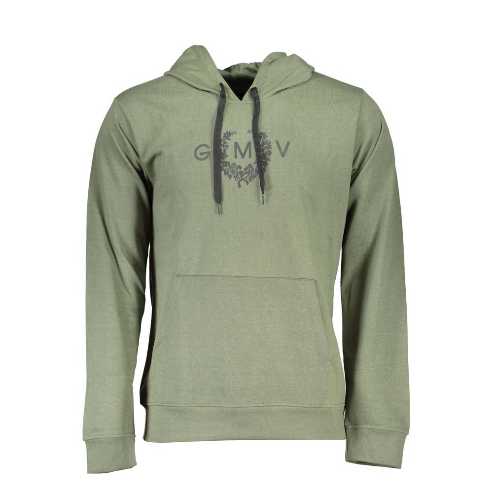 Gianmarco Venturi Verde cotton men's hoodie with front pocket and hood, casual style, shown in green fabric.