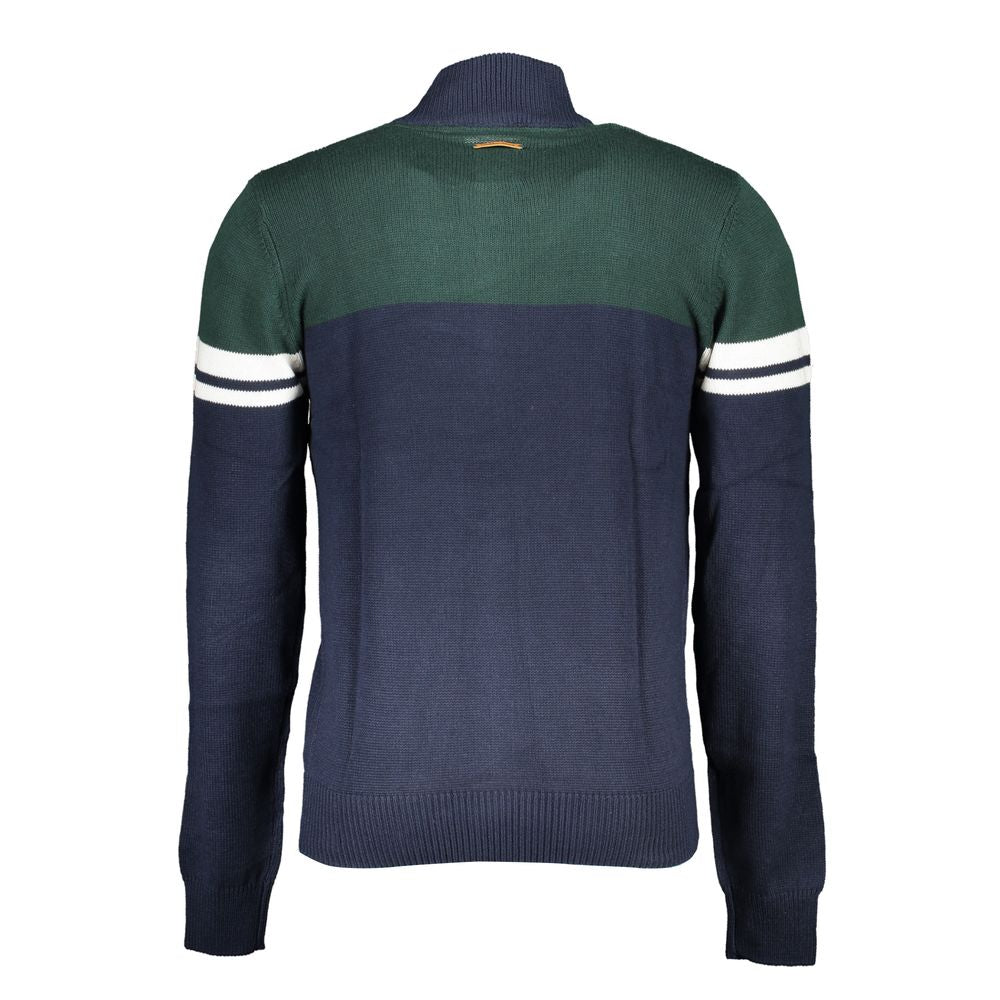 Blue cotton men's cardigan by Gianmarco Venturi, featuring a classic fit and button-up front, displayed on a neutral background.